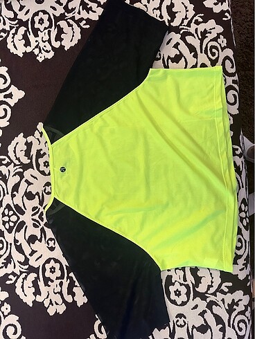 xxl Beden sarı Renk Fileli neon crop spor bluz