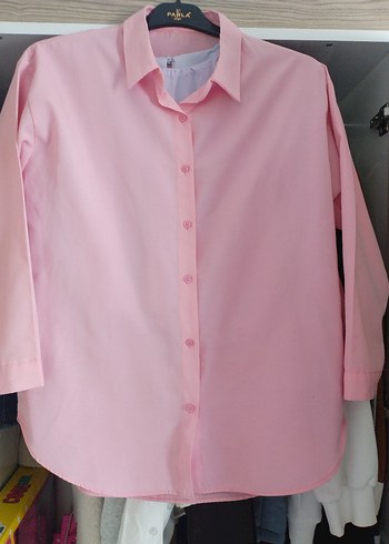 Düğmeli Pembe Uzun Kollu Kadın Gömlek