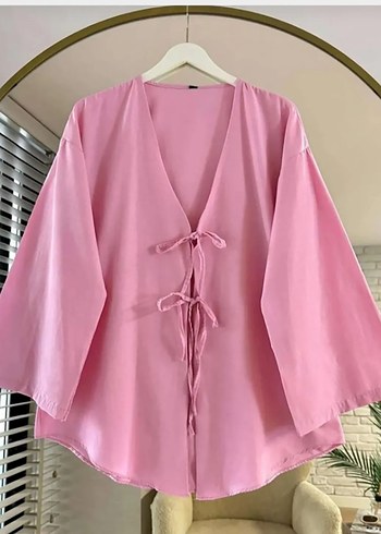 Pembe Kadın Kimono V Yaka