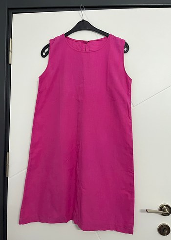 Pembe Midi Kolsuz Rahat Kesim Elbise
