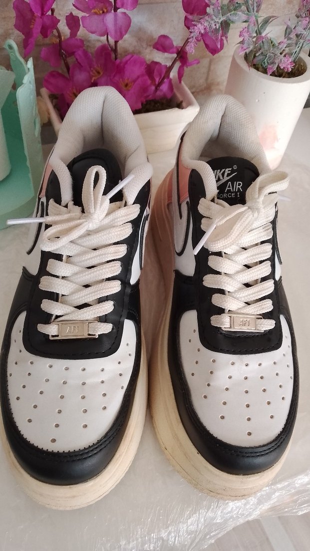 Beyaz Siyah Bağcıklı Platform Spor Ayakkabı - Görsel 4