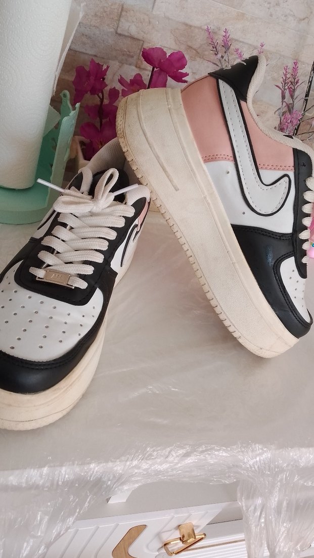 Beyaz Siyah Bağcıklı Platform Spor Ayakkabı - Görsel 2