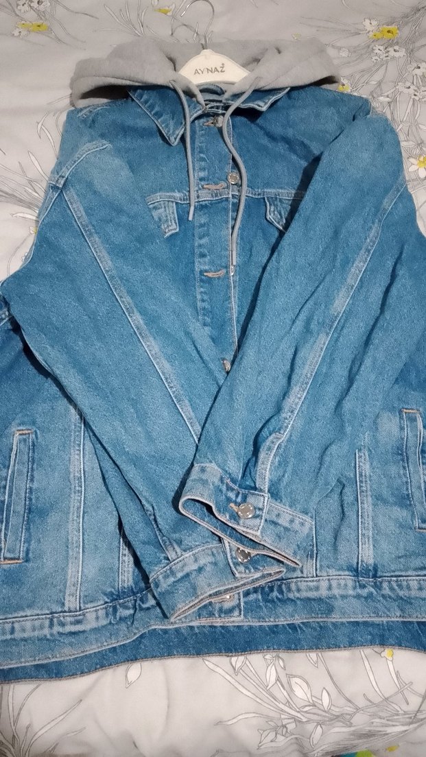 Düğmeli Mavi Denim Kadın Ceket boyu 71 genişliği 58 - Görsel 3