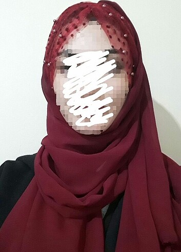 diğer Beden Bordo,incili hazır şifon şal