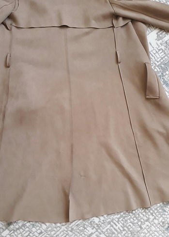 s Beden Bej Süet Kadın Uzun Trençkot