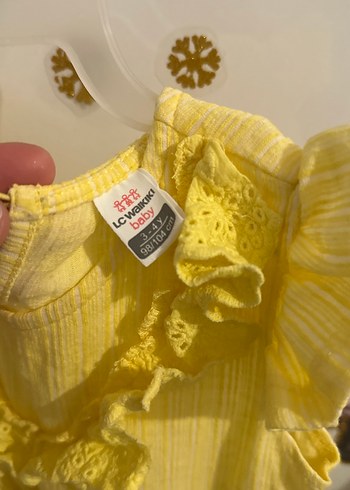 Sarı Kız Çocuk Keten Fırfırlı Elbise - Görsel 2