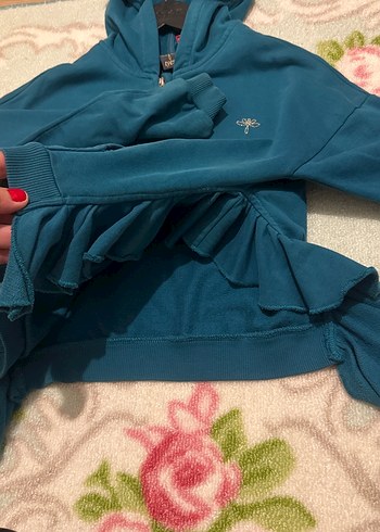 Kapüşonlu Fermuarlı Mavi Sweatshirt - Görsel 3