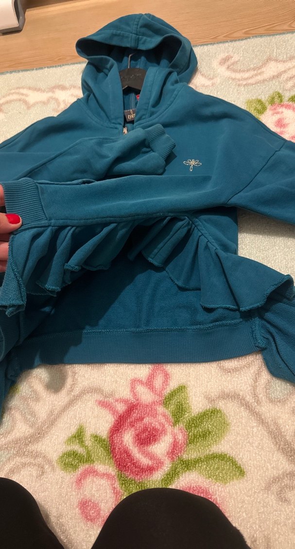 Kapüşonlu Fermuarlı Mavi Sweatshirt - Görsel 3