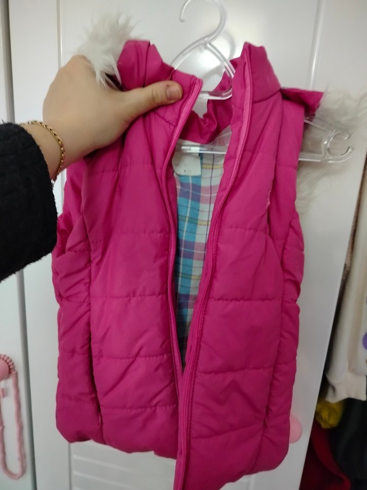 Pembe Kapitone Çocuk Yelek - Görsel 3