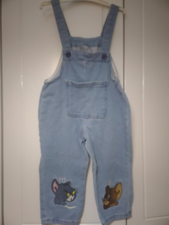 Nakışlı Mavi Kız Kot Tulum - Görsel 2