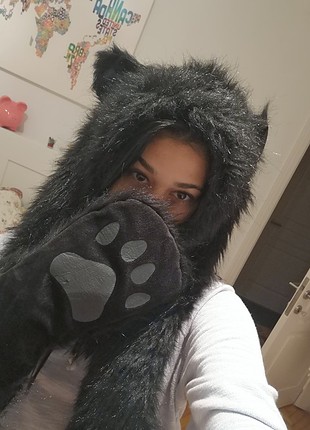 universal Beden siyah Renk Kedi atkı ve bere tüylü peluş