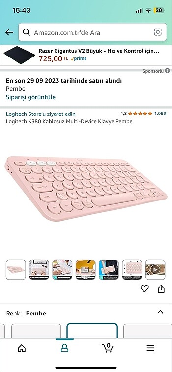 Logitech K380 Kablosuz Klavye Pembe