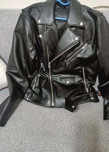 erkek Siyah Deri Biker Ceket  2 defa giyildi sıfıra yakın - Görsel 4