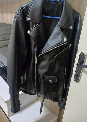 erkek Siyah Deri Biker Ceket  2 defa giyildi sıfıra yakın - Görsel 5