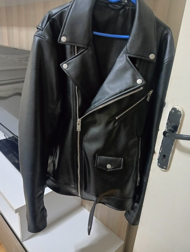 erkek Siyah Deri Biker Ceket  2 defa giyildi sıfıra yakın - Görsel 5
