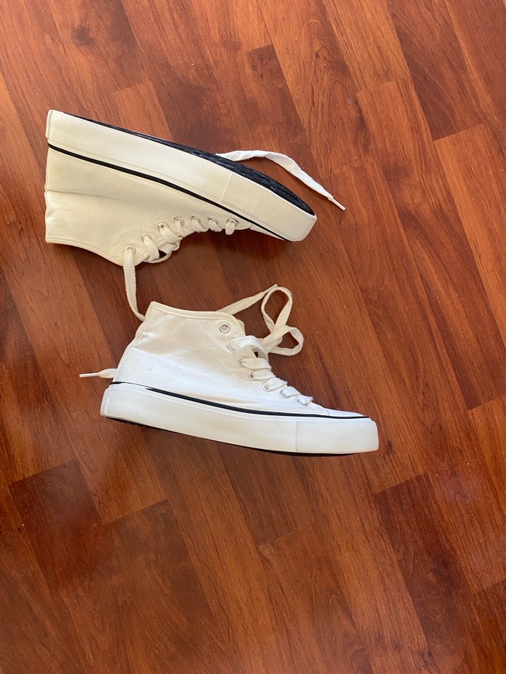 Kadın Beyaz Bağcıklı Dolgu Topuklu Spor Ayakkabı - Görsel 5