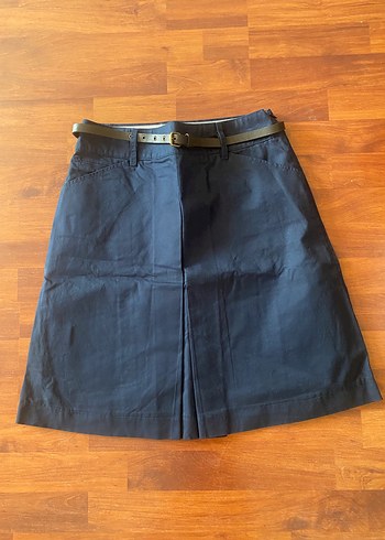 Kadın Lacivert Denim Kemerli Mini Etek