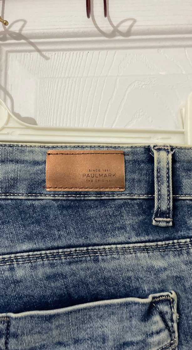 Düğmeli Mini Kot Şort, Gri Mavi Batik - Görsel 4