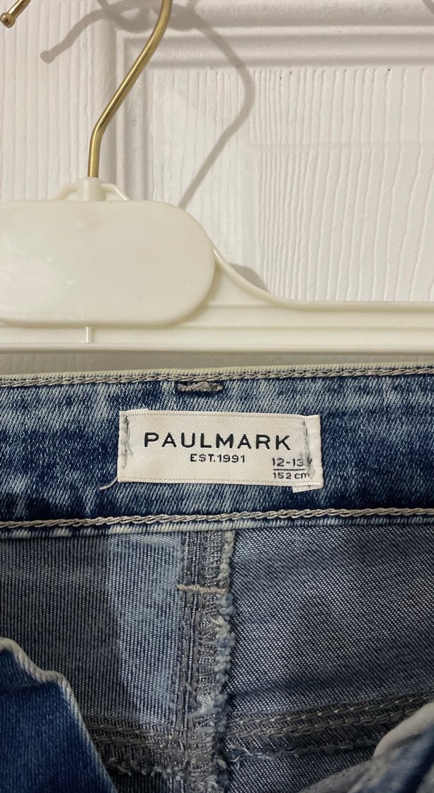 Düğmeli Mini Kot Şort, Gri Mavi Batik - Görsel 2