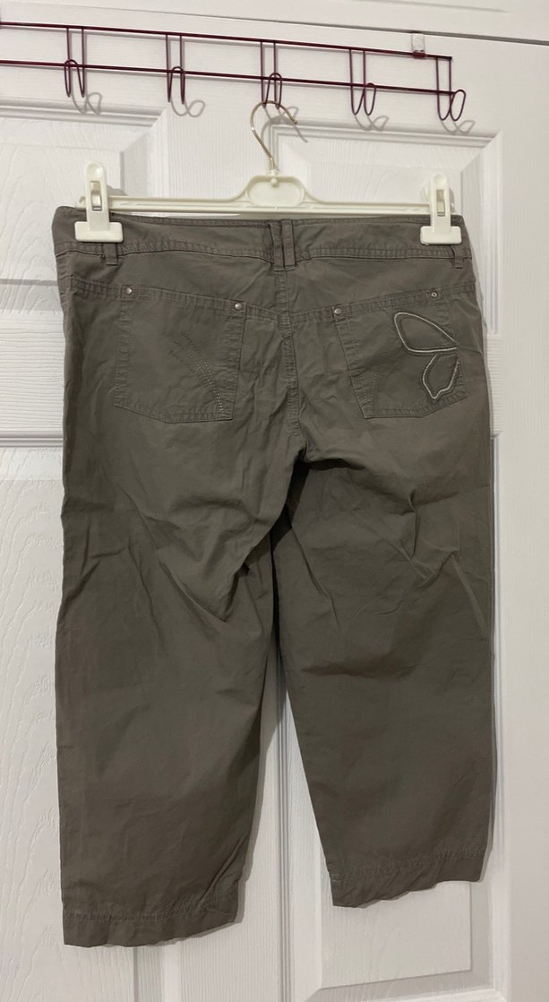 Kahverengi Keten Kadın Midi Pantolon - Görsel 5