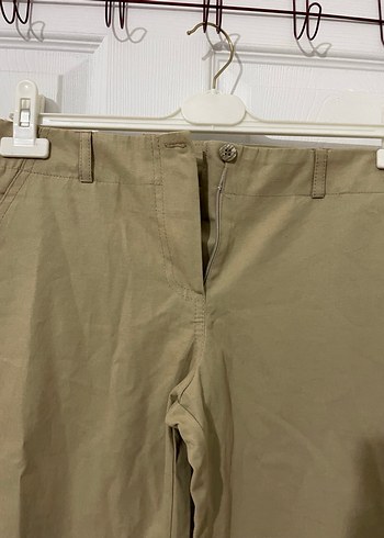 Bej Kadın Pamuklu Kemerli Midi Pantolon - Görsel 3