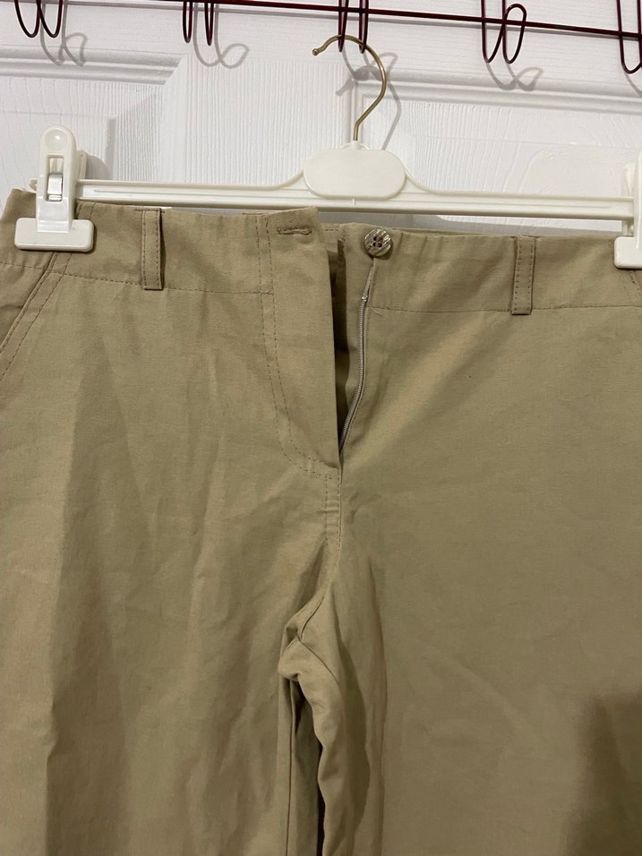 Bej Kadın Pamuklu Kemerli Midi Pantolon - Görsel 3