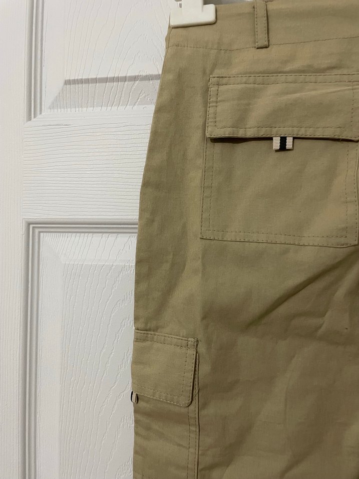 Bej Kadın Pamuklu Kemerli Midi Pantolon - Görsel 5