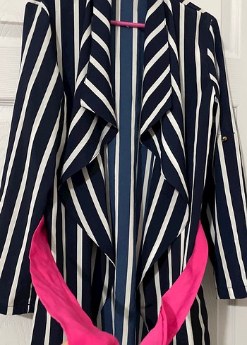 Çizgili Lacivert Hamile Uzun ceket - Görsel 2