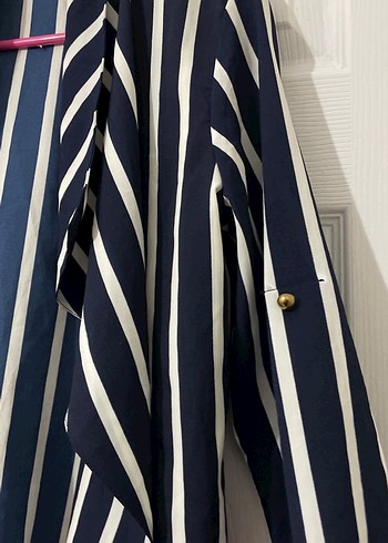Çizgili Lacivert Hamile Uzun ceket - Görsel 3