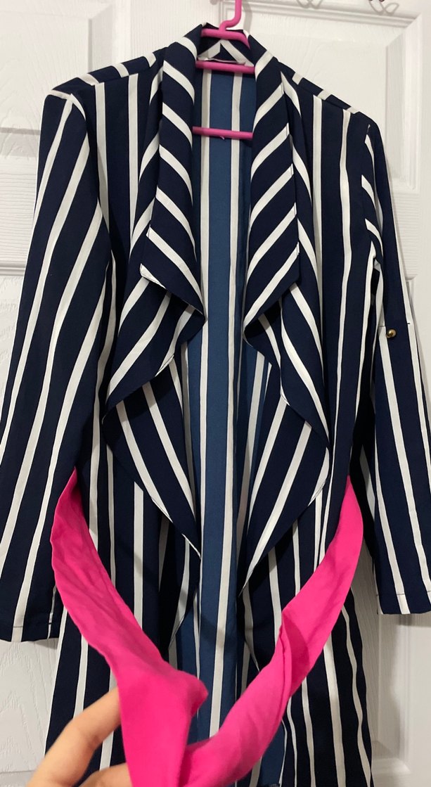 Çizgili Lacivert Hamile Uzun ceket - Görsel 2