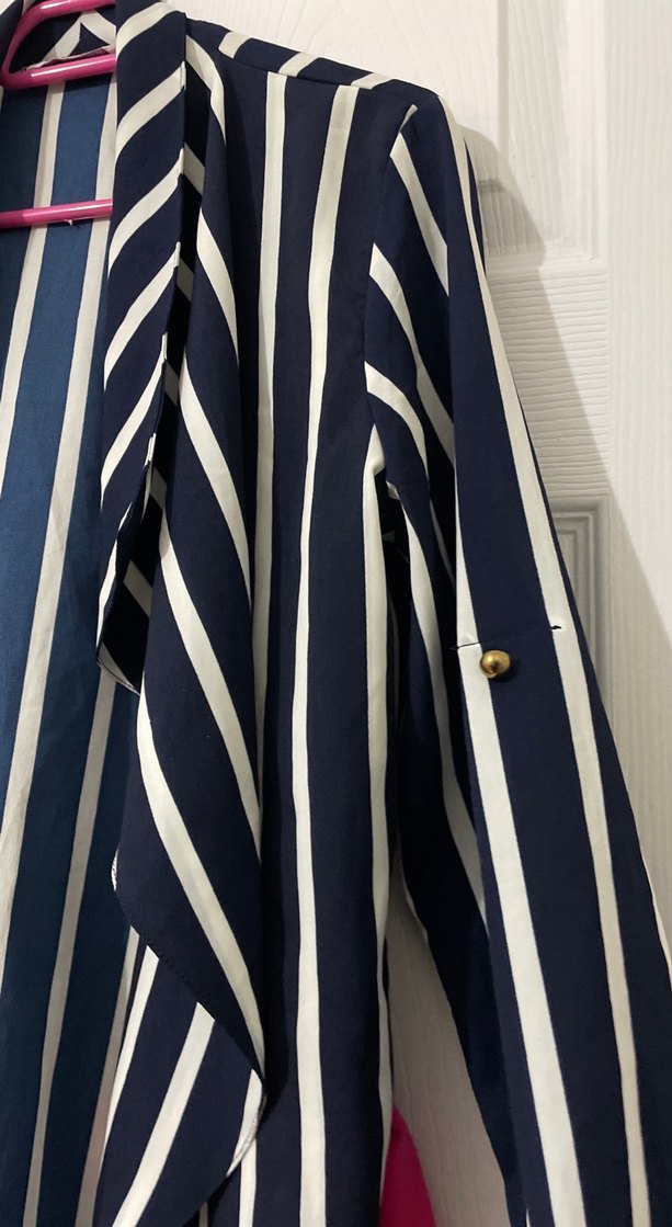 Çizgili Lacivert Hamile Uzun ceket - Görsel 3