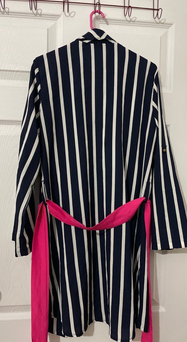 Çizgili Lacivert Hamile Uzun ceket - Görsel 5