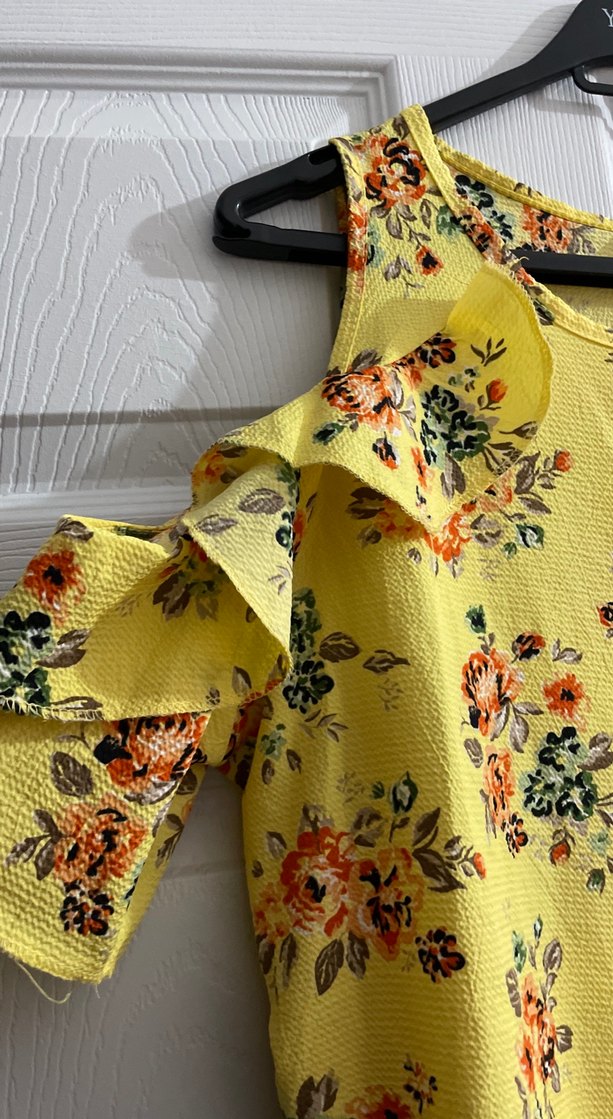 Sarı Çiçekli Fırfırlı Bohem Bluz - Görsel 4