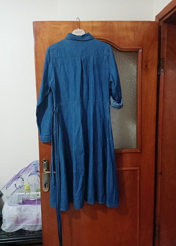 38 Beden Düğmeli Lacivert Uzun Denim Elbise