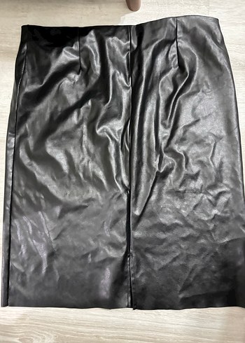 Siyah Deri Fermuarlı kalem etek - Görsel 2