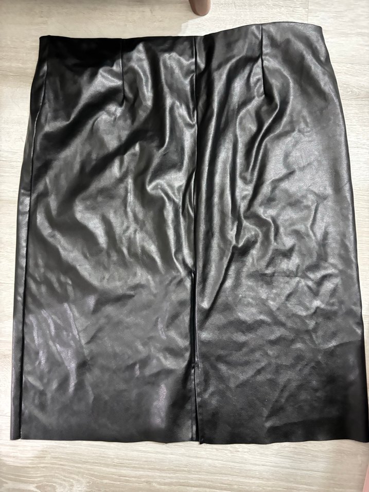 Siyah Deri Fermuarlı kalem etek - Görsel 2