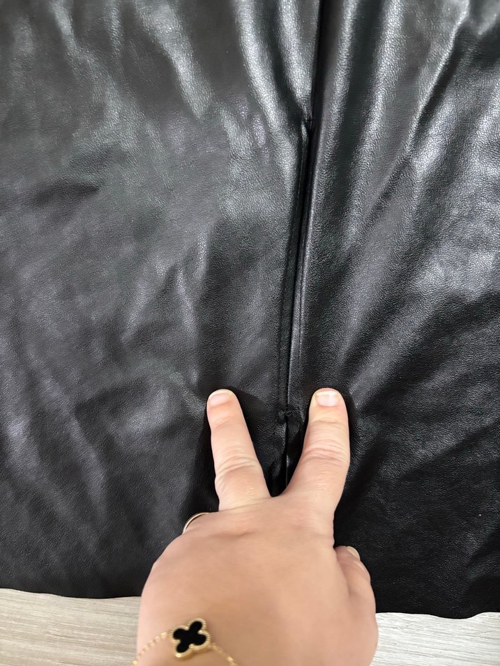 Siyah Deri Fermuarlı kalem etek - Görsel 4