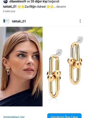 Altın Kaplama Kısa İkili Tiffany Blanca Gold Küpe