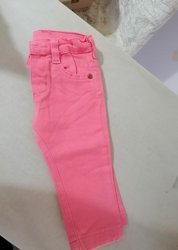 9-12 Ay Beden Kız Çocuk Pembe Düğmeli Pantolon