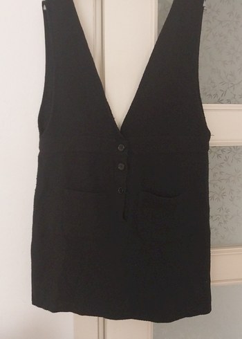 Düğmeli Siyah Midi V Yaka Kadın jile - Görsel 2