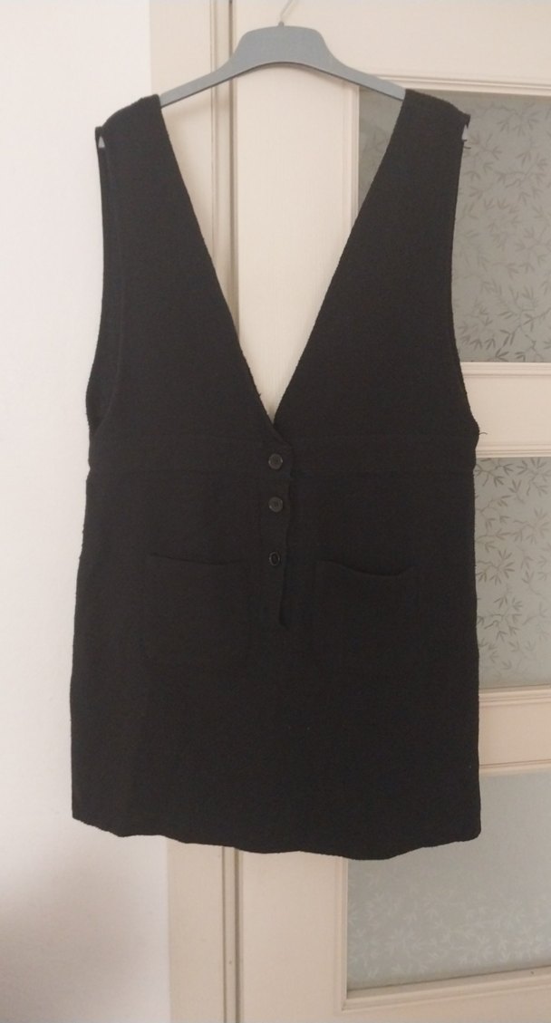 Düğmeli Siyah Midi V Yaka Kadın jile - Görsel 2