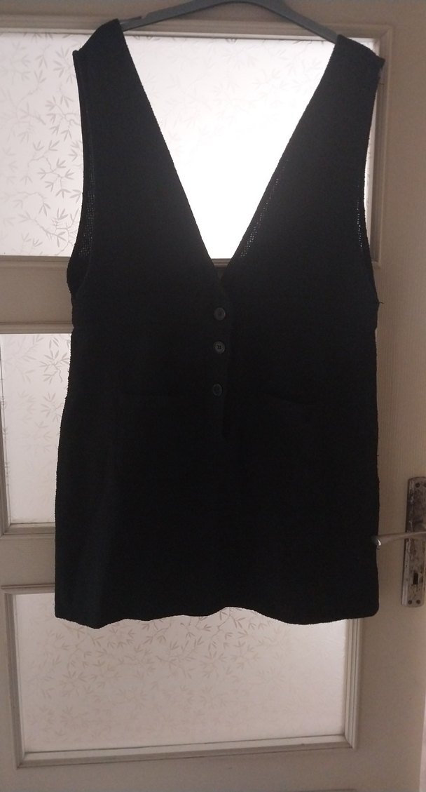 Düğmeli Siyah Midi V Yaka Kadın jile - Görsel 3