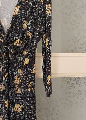 V Yaka Drapeli Midi Bohem Elbise - Görsel 5