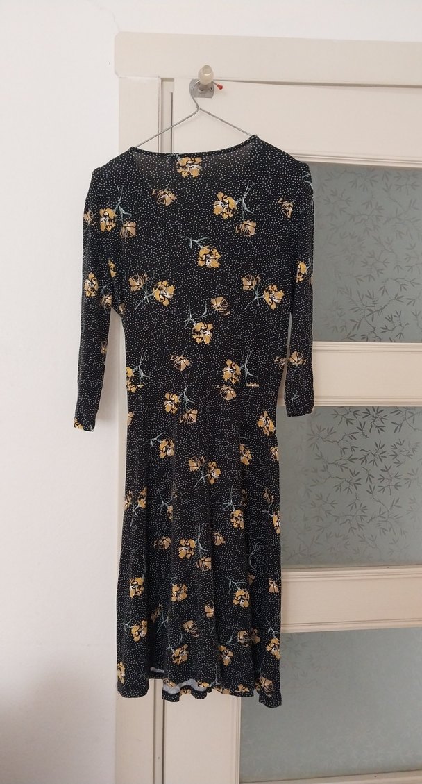 V Yaka Drapeli Midi Bohem Elbise - Görsel 3