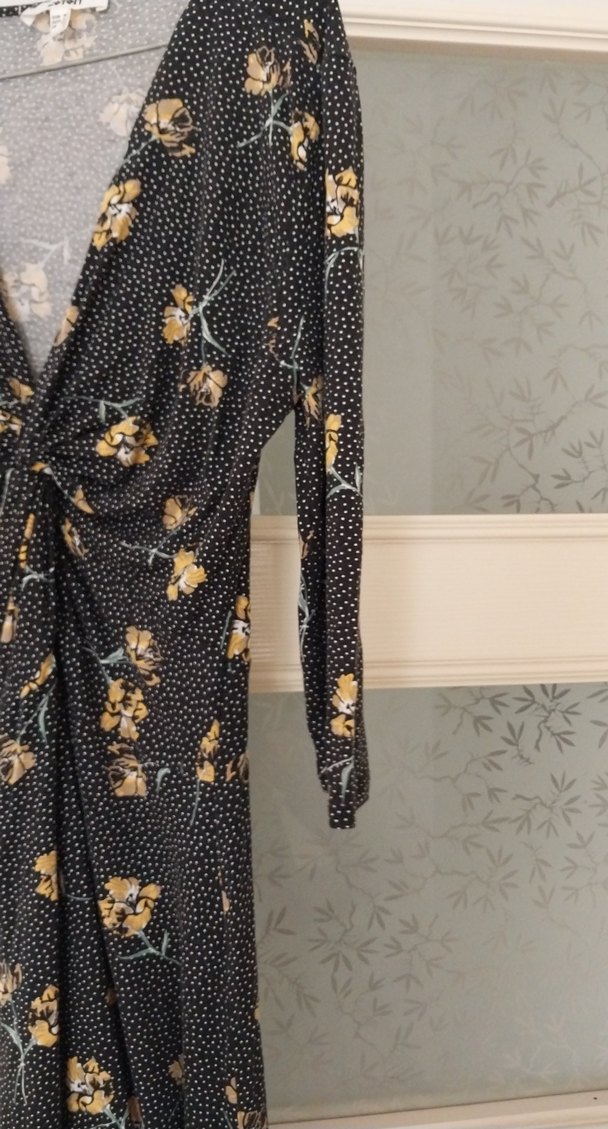 V Yaka Drapeli Midi Bohem Elbise - Görsel 5