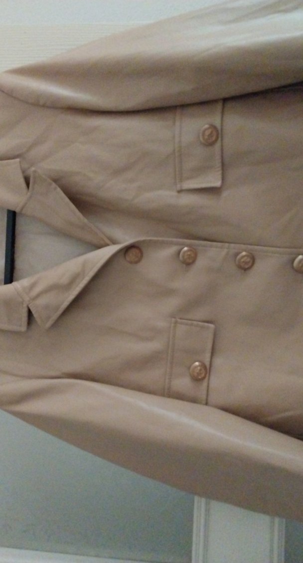 Bej Deri Mini Kadın Blazer Ceket - Görsel 5