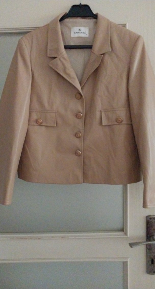 Bej Deri Mini Kadın Blazer Ceket - Görsel 4