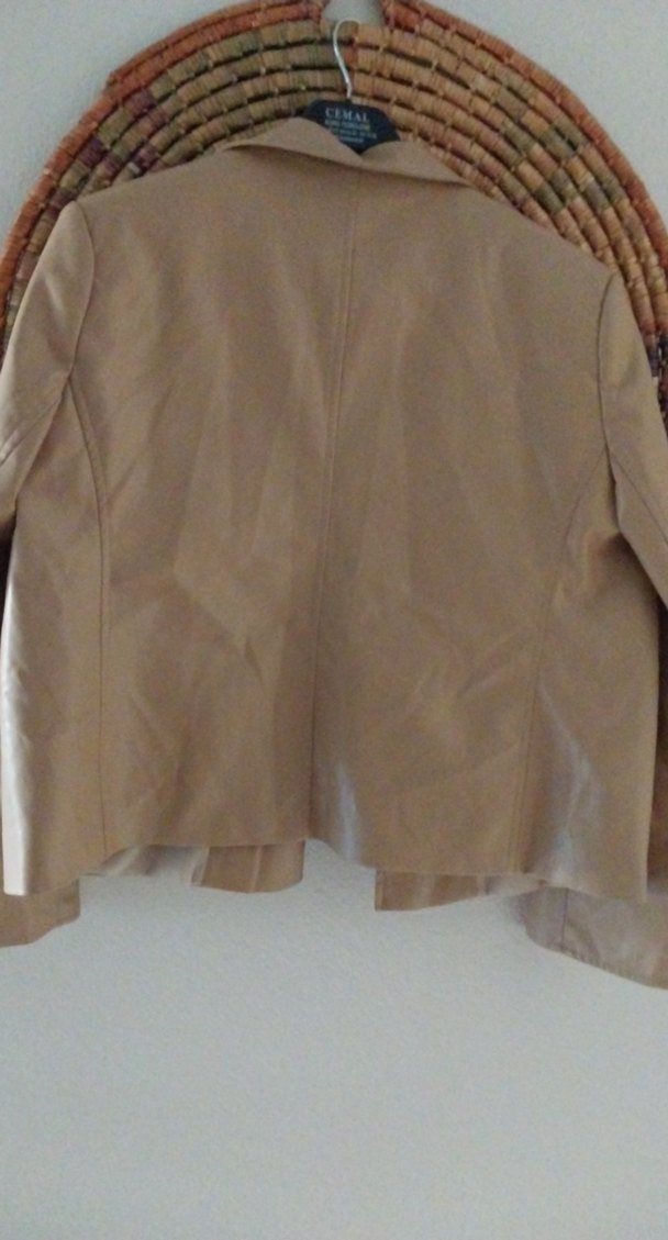 Bej Deri Mini Kadın Blazer Ceket - Görsel 3