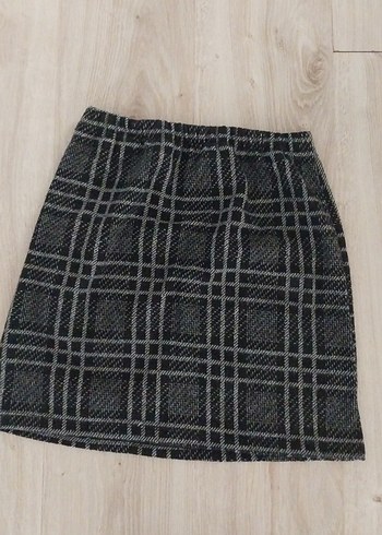 Diğer Gri Ekose Örgü Mini Etek