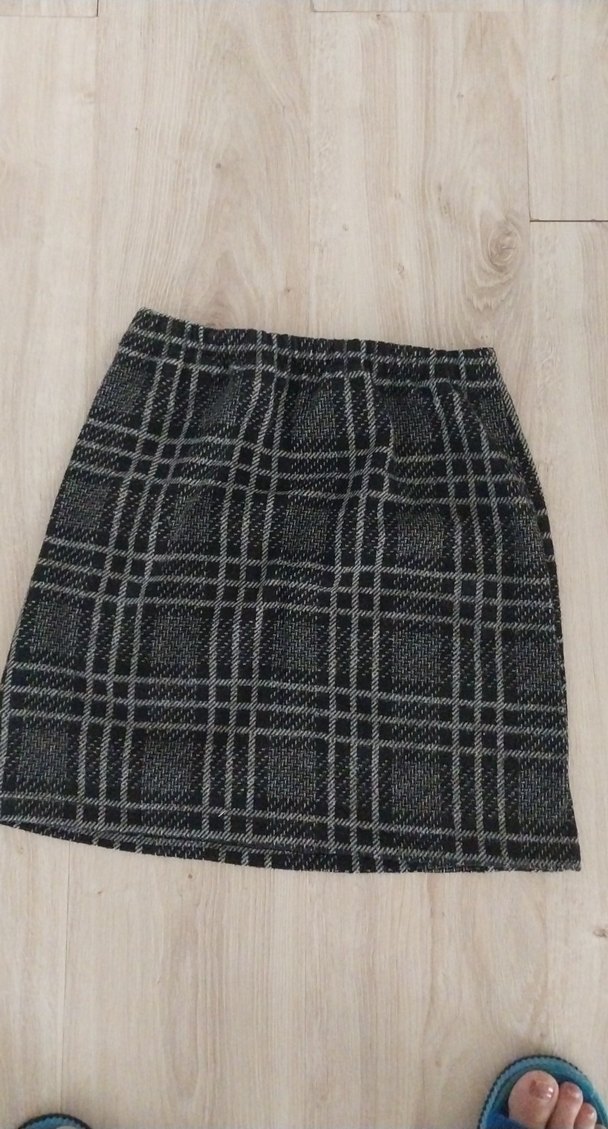 Gri Ekose Örgü Mini Etek - Görsel 2